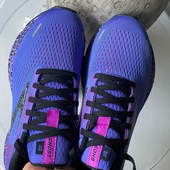 RARE Brooks 🦄 Ghost 14 🖤 Leopard Cheetah Athletic Running Shoes Black Purple 7.5 - Picture 5 of 12